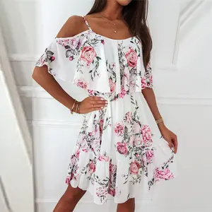 2025 New Spring Chiffon Printed Off Shoulder Sexy Dress Fashion Dress Midsize Summer Outfit