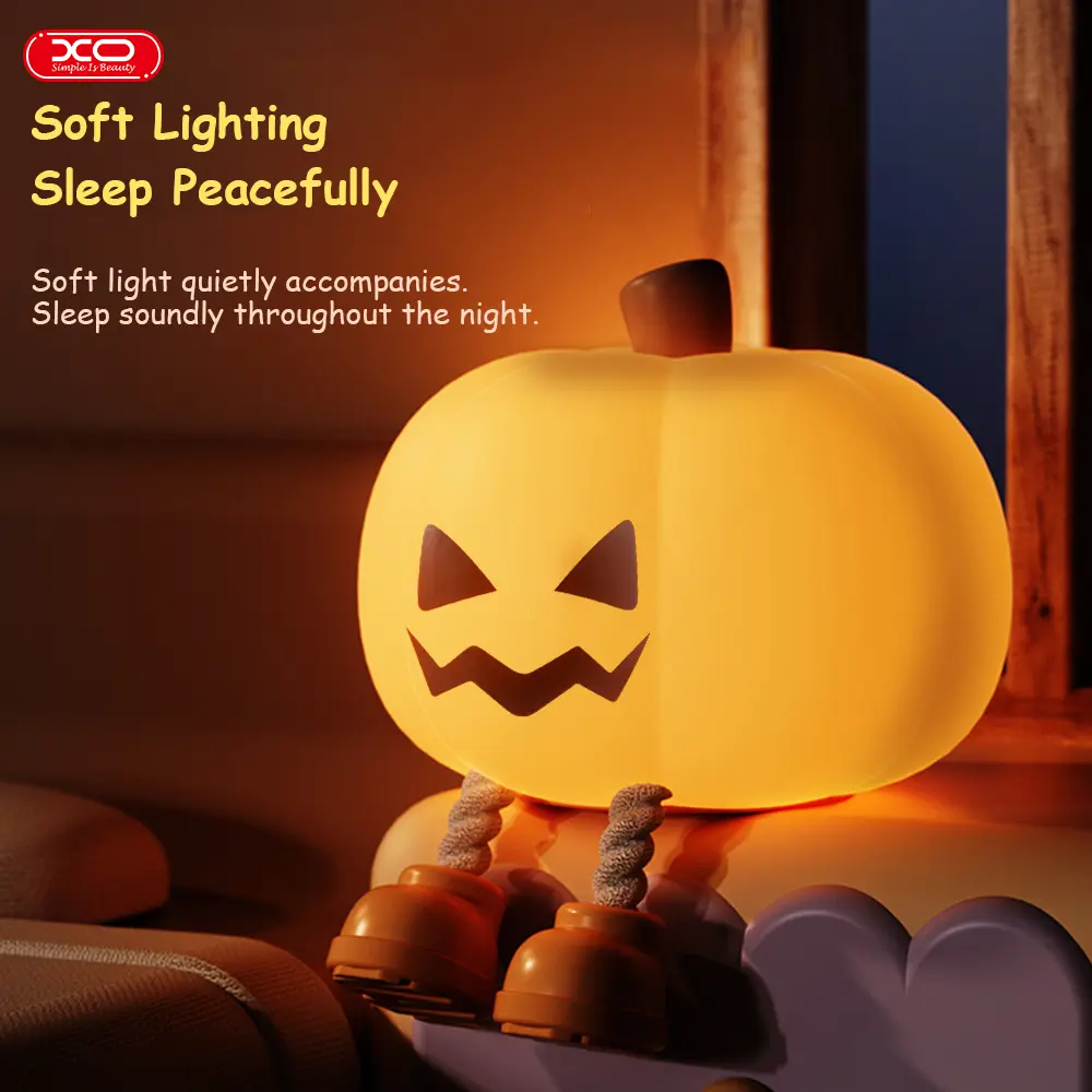 Halloween Pumpkin Night Light, Mini LED Pumpkin Lamp with 3 Level Dimmable, Halloween Decorations Outdoor,Nursery Nightlight for Kids, Silicone Rechargeable Bedside Touch Lamp, Funny Office Desk and Halloween Decor for Woman and Kids