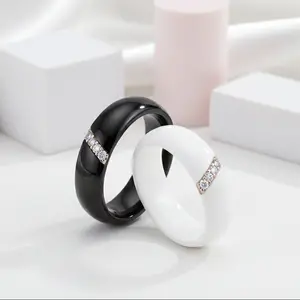 6mm Ceramic Dome Wedding Band with Diamond Option