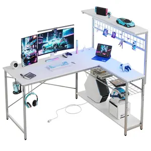 Bestier LED Gamer Desk 51" L-Shape with Power Stations - Spacious L-Shaped Design, Integrated Charging Solutions, Versatile Storage, Reversible Layout, Dynamic RGB LED Lighting