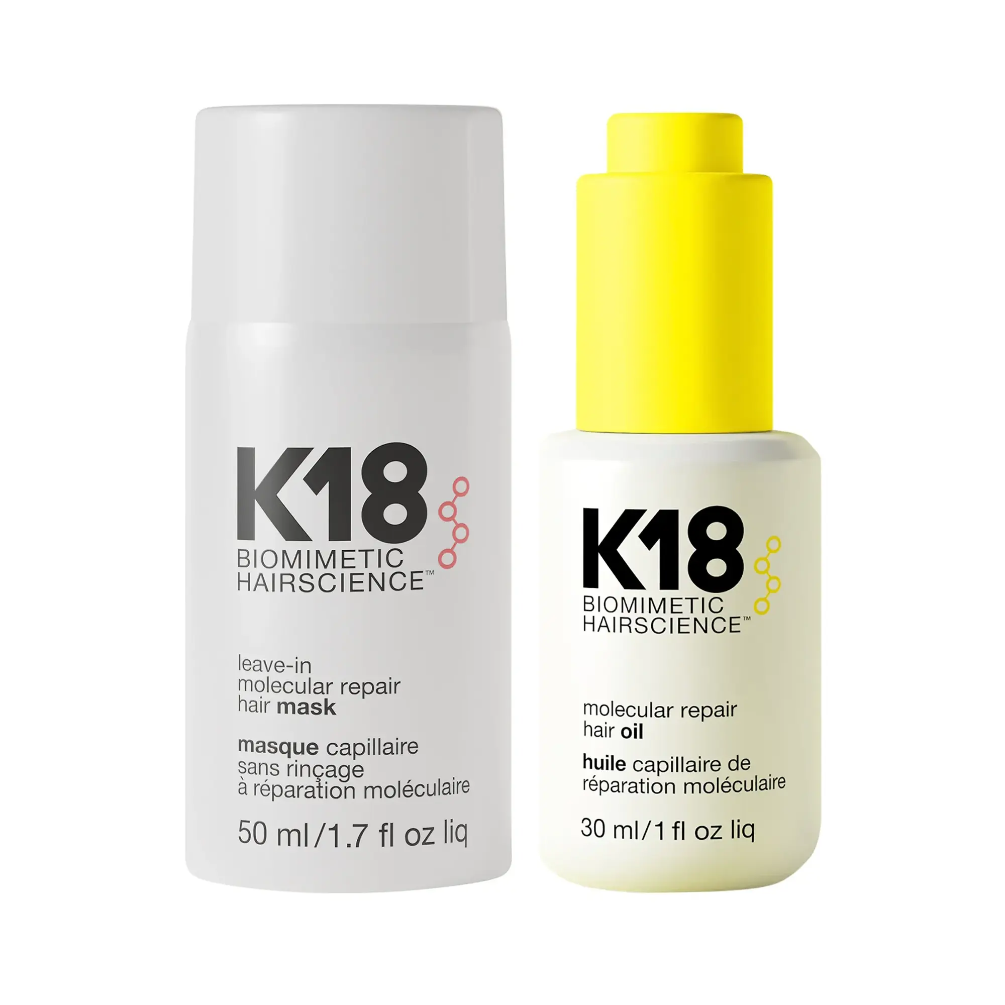 K18 Biomimetic Molecular Repair Leave-In Hair Mask 1.7oz + Hair Oil 1oz Duo K18 Biomimetic Molecular Repair Leave-In Hair Mask 1.7oz + Hair Oil 1oz Duo