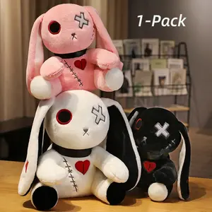 Bunny Plush Creepy Goth Rabbit Plush Crazy Rabbit Plushie Toys Cuddly Stuffed Animal Spooky Gothic Bunny Stuffed Animal Cute Horror Dreadful Bunny Doll For Halloween Easter Christmas Valentines Birthday Gift