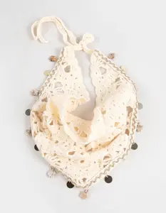 FULL TILT  Womens Crochet Floral Charm Headscarf, Cream