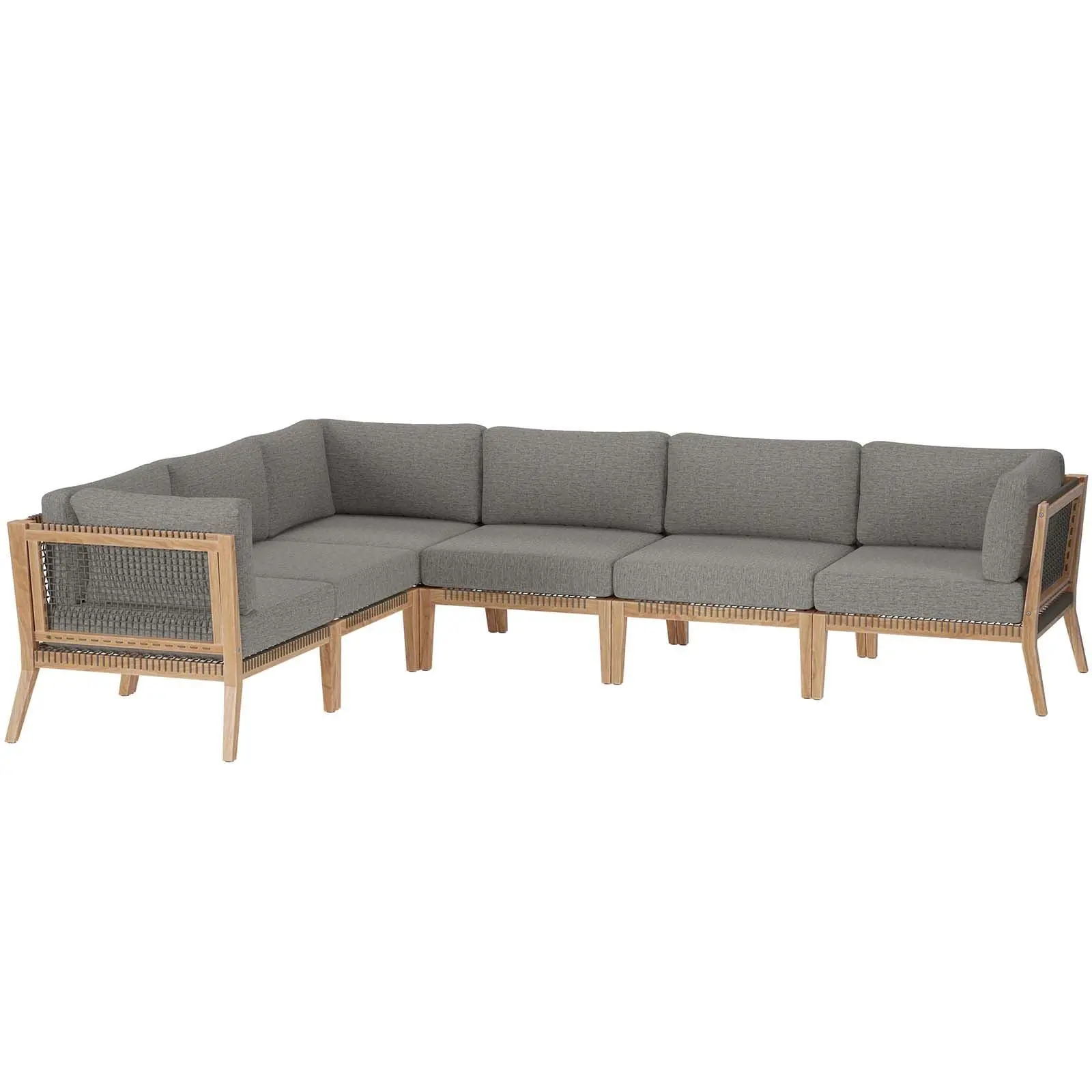 Clearwater Outdoor Patio Teak Wood 6-Piece Sectional Sofa, EEI-6125