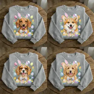 Easter Dog Grey Sport Sweatshirt Cute Bunny Ears Puppy Crewneck Choose Your Breed 50 Options Spring Dog Mom Gift