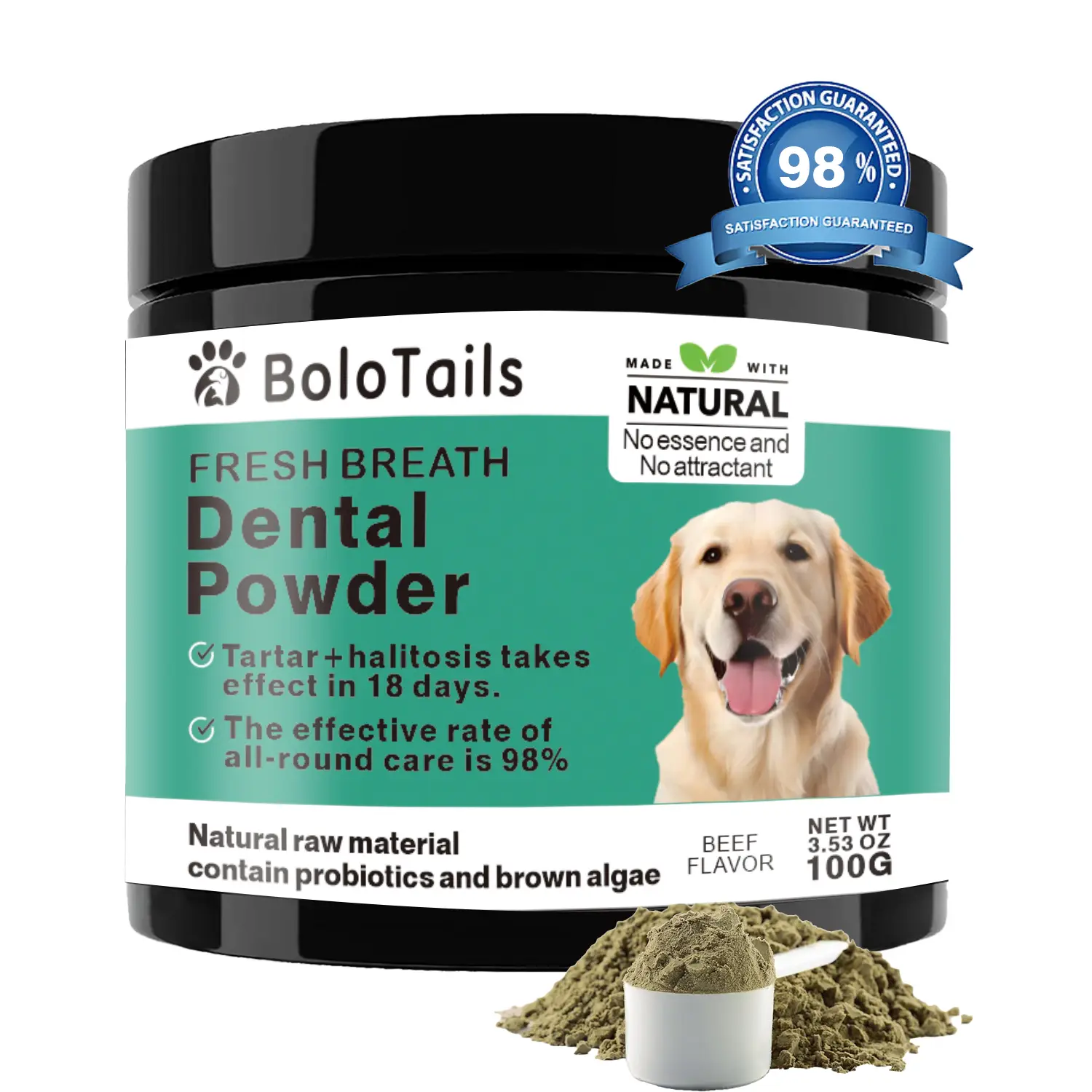 Bolo Tails Dental Powder, Breath Freshener and Teeth Cleaning Dental Care for Dogs, Plaque Tartar Remover- The Vet-Approved Dental Powder That Makes D