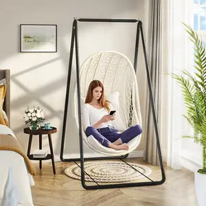 Hammock Chair Stand, Swing Stand with 3 Hooks Fit for Most Hanging Chairs, Ground Nails for Outdoor and Rubber Clamps for Indoor, Hanging Stand Only Max Load 500lbs, Swing Chair not Include