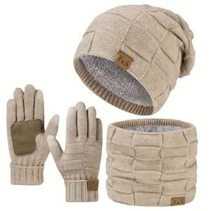 3pcs Winter Set - BrownRed/ - Thermal Insulated Hat, Scarf & Gloves - Cold Weather Skiing, Snowboarding, Everyday Commute - Unisex Adult Winter Outfit - Soft Fabric - Easy Care - Ideal Gift Set, Winter Accessories, Snowboarding Gear