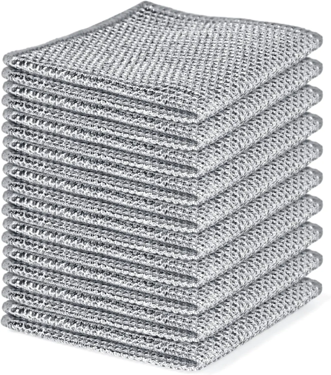 10-Count Scratch-Resistant Reusable 2-Layer Polyester Metal Scrubber Cloths, Double-Sided Dish Sponge for Kitchen Wet & Dry Cleaning