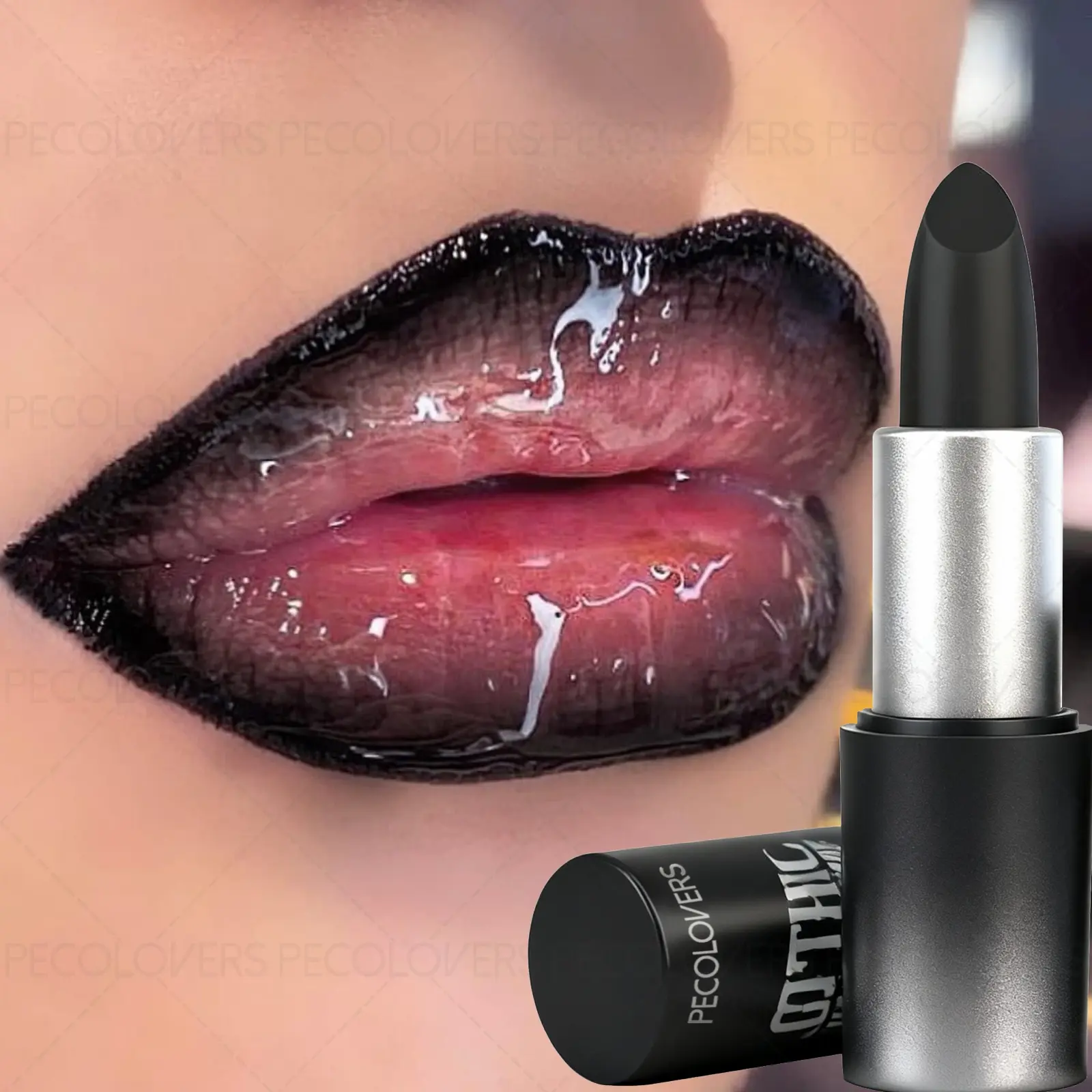1PC Long-lasting Matte Black Beauty Lipstick - Lip Product, Makeup, Rich Gothic Style, Rich Color, Bold Lip Color, Non-stick Cup, Waterproof, Exquisite and Compact, Suitable for Music Festivals, New Year Gifts, Waterproof Longlasting