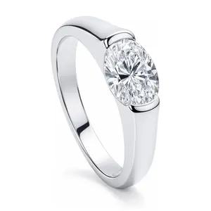 BERRICLE Sterling Silver Solitaire East-West Wedding Engagement Promise Rings for Her, 1.2 Carat Half Bezel Set Oval Cut Cubic Zirconia CZ Ring