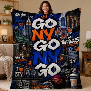 Go NY Go NY Go Throw Blanket, Blue Orange Basketball Inspired Fleece Blanket Soft Flannel Blanket, an ideal Gift for Children Suitable For Use on Sofas, Beds, or For Travel, Gentle on The Skin, an Excellent Gift Multi-Purpose Holiday Blanket