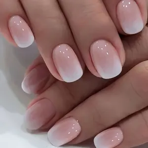 24Pcs Pink Gradient DIY Press On Nails, Short Square False Nails for Special Occasions