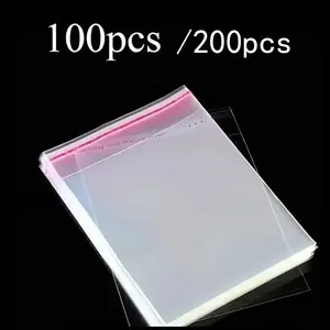 100/200 transparent OPP bags, matte self-sealing bags, plastic bags, adhesive packaging bags, decorations, reusable semi-transparent packaging bags, suitable for Thanksgiving gifts.