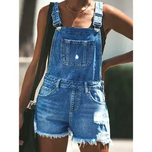 Women's casual denim wave bikini shorts, adjustable shoulder straps, mini jumpsuit, perfect choice for vacation beach streetwear, spring and autumn fashionRAIMENTRY