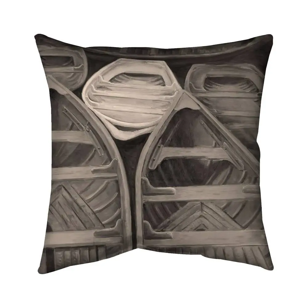 Begin Home Decor 5541-1616-CO70-1 16 x 16 in. Sepia Canoes Coastal Boat Bedroom Pillow - Home Decor Pillow