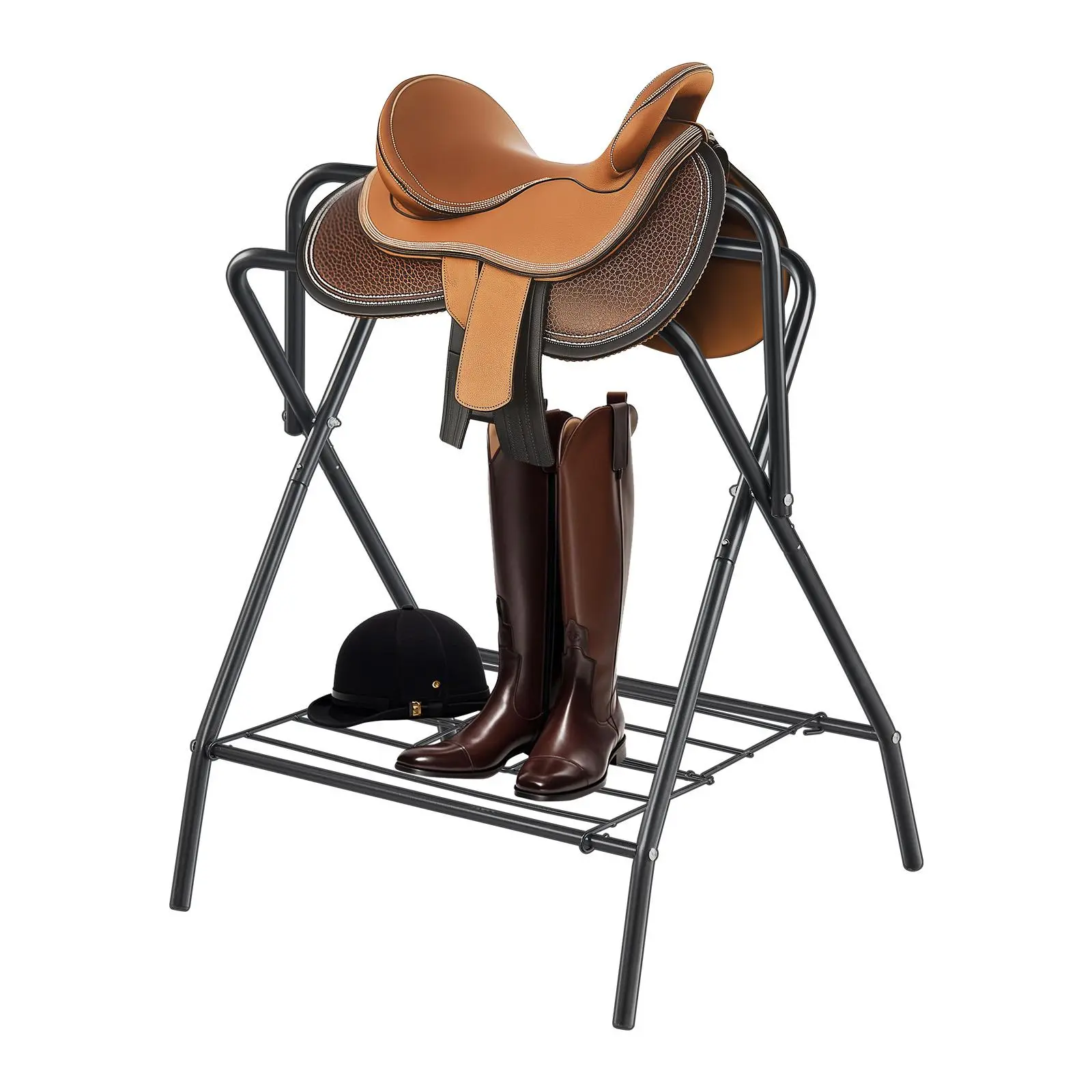 【summerfinds】VEVOR Folding Saddle Rack, 28 x 19 x 37.5 in, Freestanding Horse Saddle Stand, Portable Horse Blanket Holder, Heavy Duty Steel Saddle Rack for English & Western Saddles, Tack Storage, Black