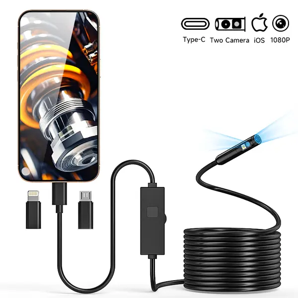 Lewiirobxx Dual Lens Borescope/Endoscope Diagnostic Tool, 1920P Ultra-HD Automotive Tool with 8 Adjustable LED Lights, IP67 Waterproof 16.4ft Snake Camera for iPhone, Android, Car Repair