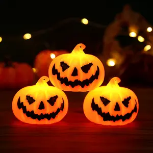 3PCS Halloween Pumpkin Lights Jack O Lanterns Vintage Halloween Decorations Classic Plastic Pumpkin Statue Light Up Table Decor for Home Office Haunt House Party Decorations Round Smooth christmas