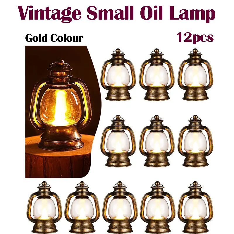 12pcs Vintage LED Oil Lamps - Hanging Mini Chandelier, Realistic Lighting Atmosphere Decor, Halloween Christmas Party Festive Hanging Ornaments (Home & Party Supplies)