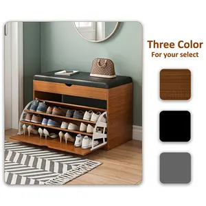 Tiltable Shoe Cabinet - Durable Wood, 3-Layer Storage with Cushions, Compact Shoe Cabinet, Adjustable Design, Suitable for Entryway and Living Room