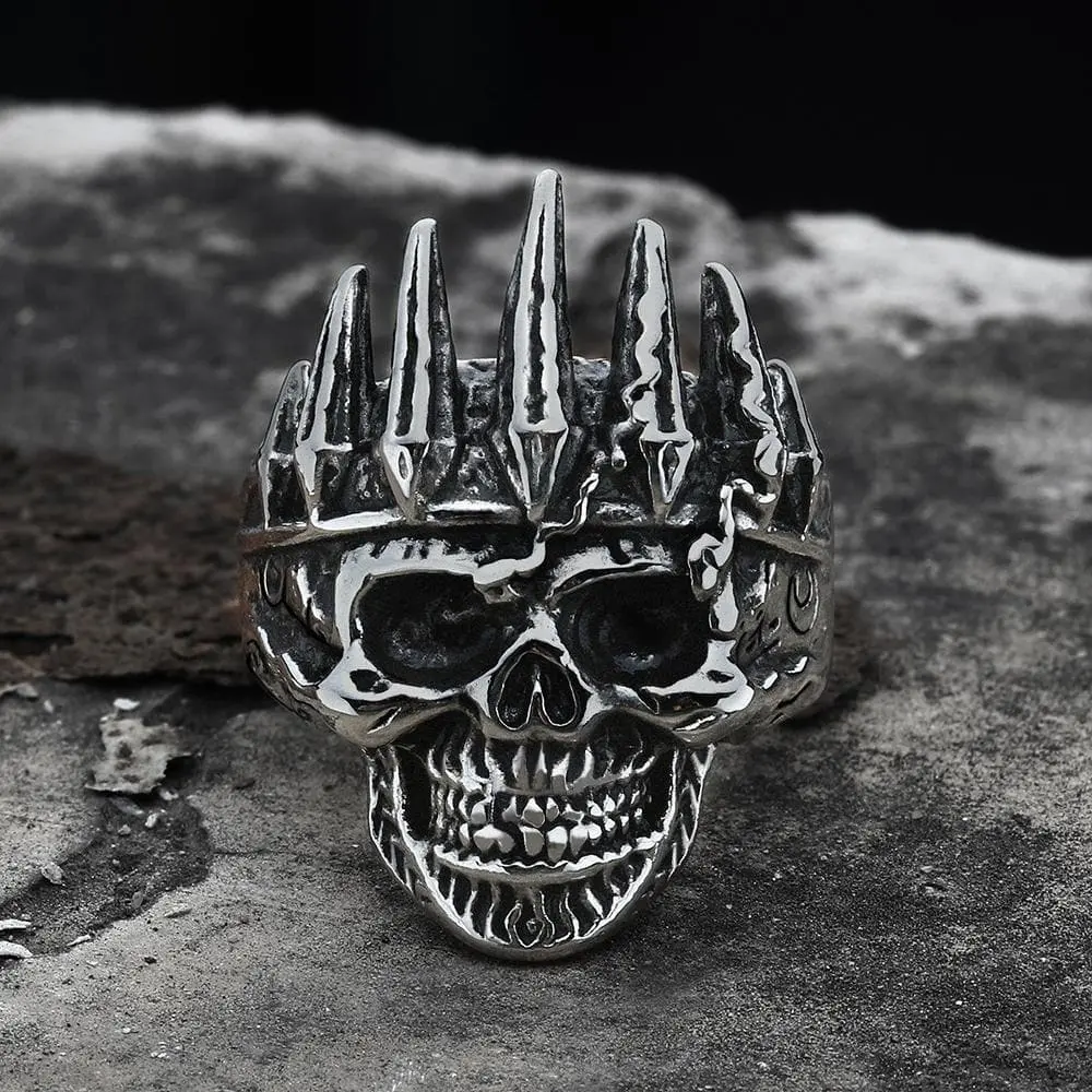 GTHIC Unisex Nobility King Crown Stainless Steel Skull Ring Gothic Jewelry Punk Accessories Gift