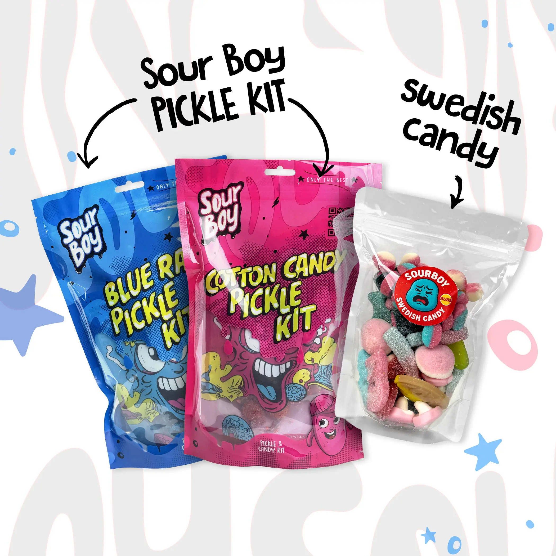 Blue Raz & Cotton Candy Pickle Kit + Swedish Candy Bundle Blue Raz & Cotton Candy Pickle Kit + Swedish Candy Bundle
