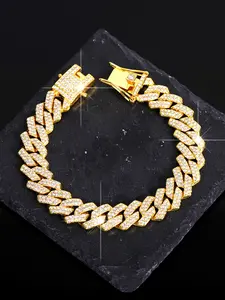 2 Pieces of Iced Out Hip Hop Cuban Link Bling Square Rhinestone Jewelry Bracelets, Stylish Tennis Chain Bracelets, Rhinestone bangle bracelet, Rhinestone Decorated Bracelet, for Men and Women, Perfect for Rappers