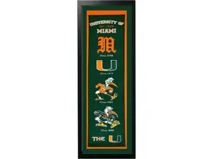 Encore Select 109-25 Hangable University of Miami Logo History Felt Banner, 14" x 37" - Home & Festive Party Supply Backdrop
