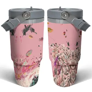 Custom 30oz Travel Tumbler with Handle & Straw - Personalized Stainless Steel Cup, 8-10 Hour Insulated, 304 Stainless Steel, Car Cup Holder Friendly, Art Gallery Design, Your Own Photo/Text