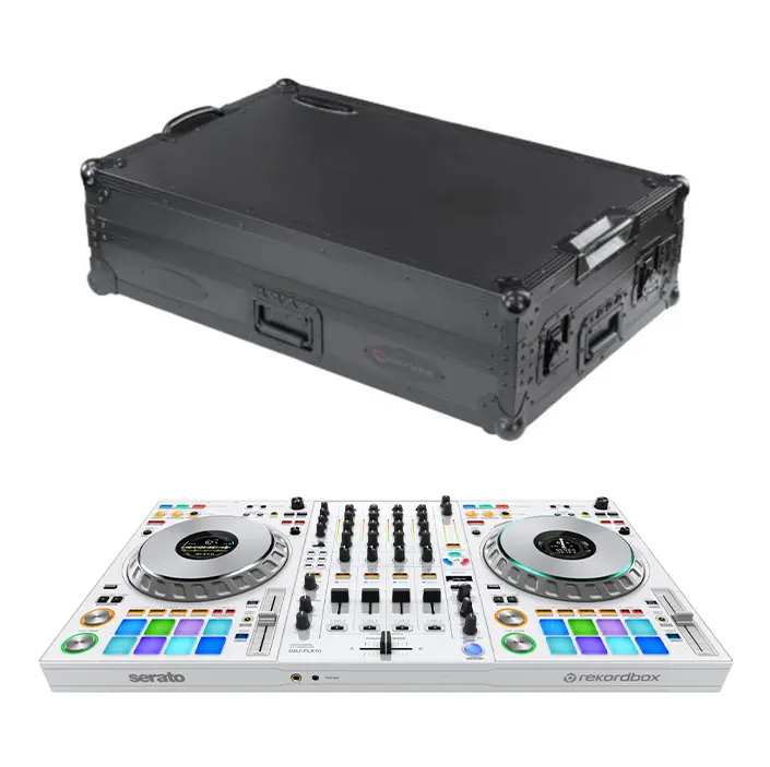 Pioneer DJ DDJ-FLX10-W - 4-channel DJ controller + Odyssey Black Label DDJ-FLX10 1U Flight Case with Glide Style Laptop Platform and Corner Wheels