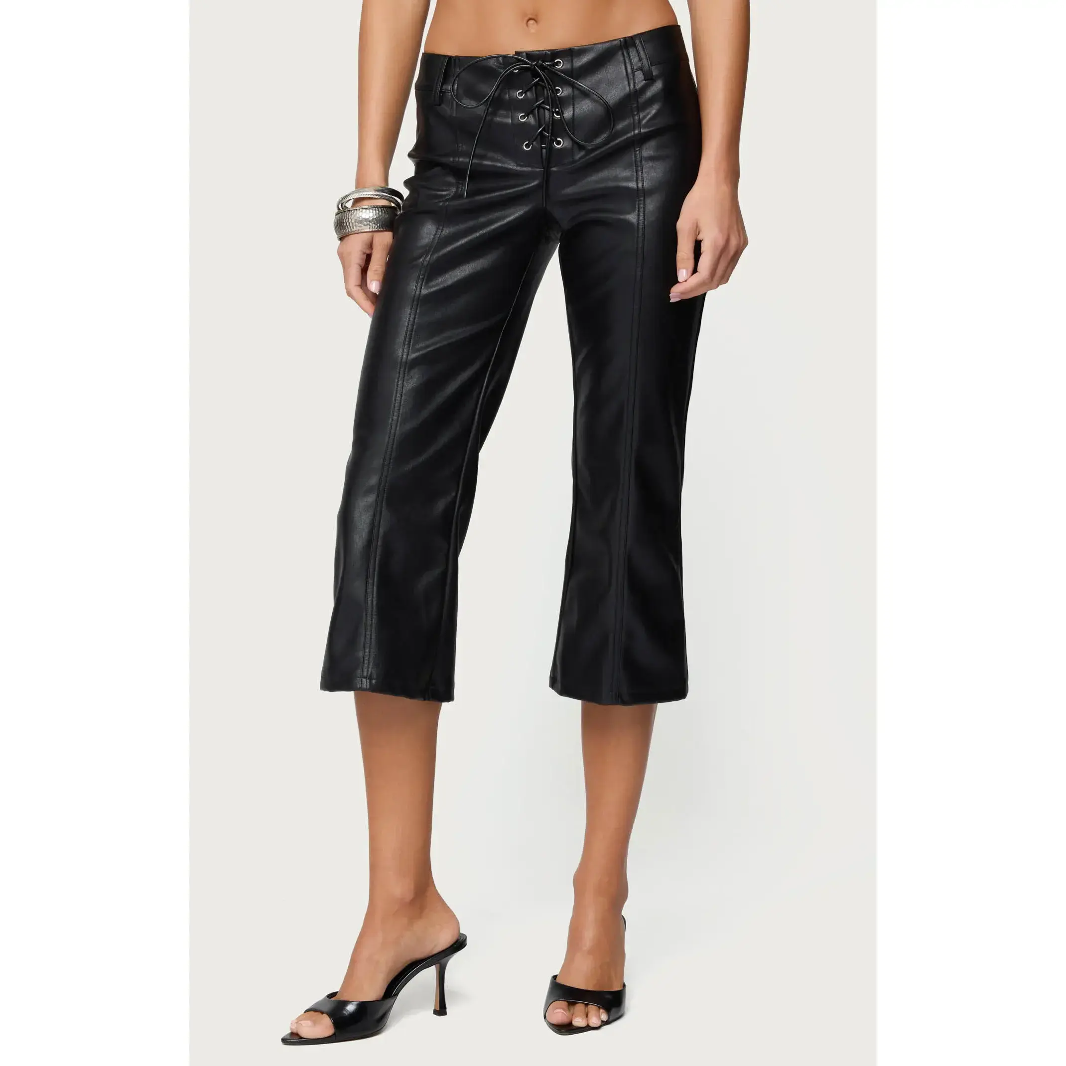 Edikted Women's Lexy Faux Leather Flared Capri Pants
