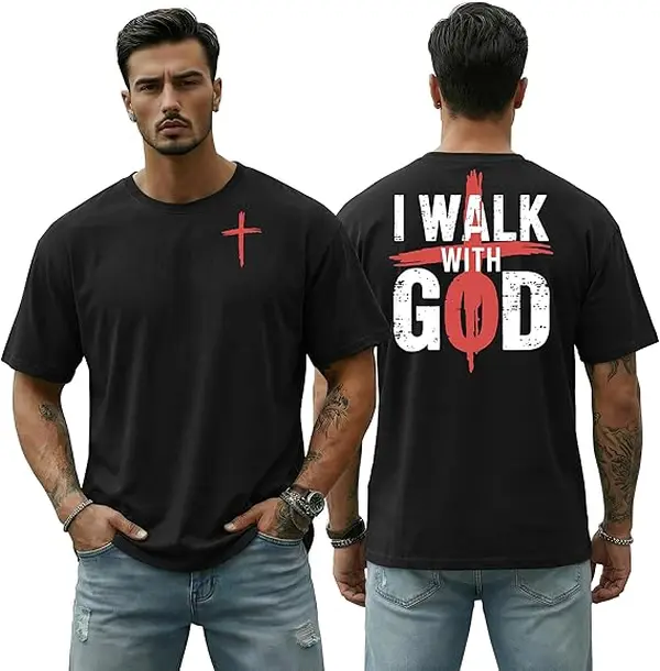 Men's Jesus Christian Shirts Cross Printed Religious Christ God Faith Regular Fit Casual Church Clothes Menswear Top