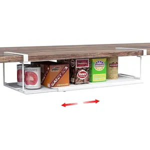 Expandable Extendable Under Cabinet Shelf Storage with 0.94 Inches Thick Clips for Pantry Cabinet, Laundry Room, Shoe Rack, White 1 Pack, 3.66"H x 8.26"D Interior