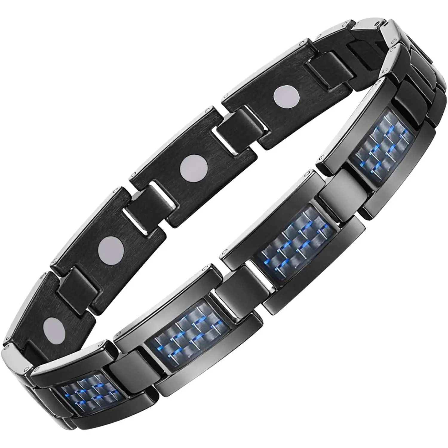 Jecanori Men's Stainless Steel & Blue Carbon Fiber Magnetic Bracelet for Pain Relief - Men's Jewelry with 3500 Gauss Magnets, Adjustable Slider, Sizing Tool, Adjustable Slider Bracelets, Classic Look Blends With Any Outfit, Magnet Bracelets & Bangles