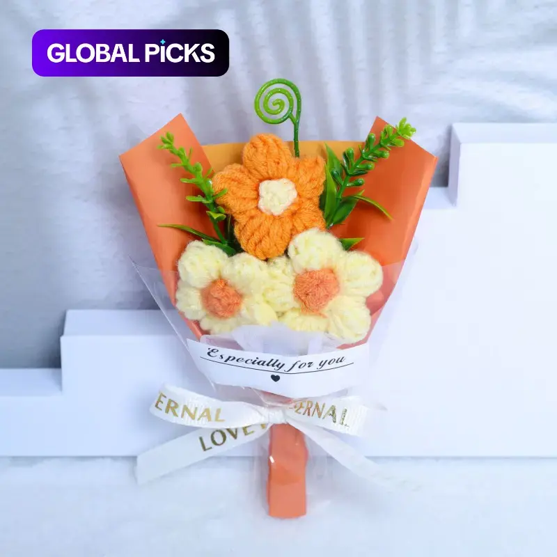 Mini Artificial Sunflower Bouquets, Fake Floral Arrangements, Faux Flower Decorations, Decorative Knitted Yarn Flower Ornaments for Home Display #GLOBAL PICKS