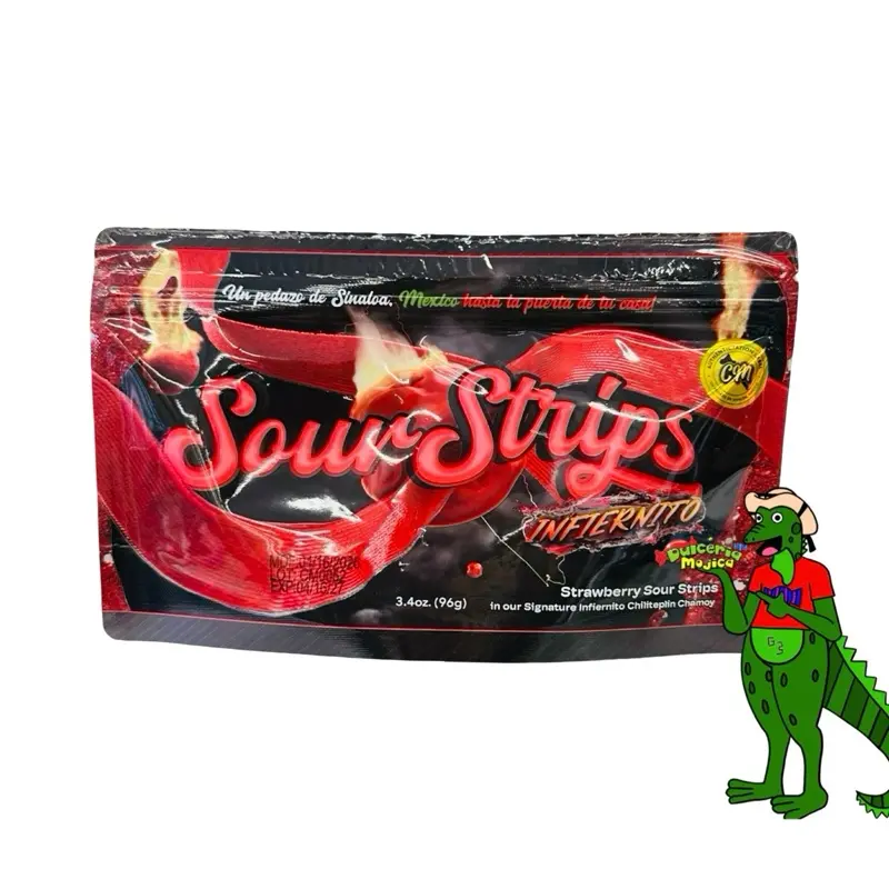 Sour Strips Infiernito - Compa Munchies, Strawberry Sour Strips in Infiernito Chiliteplin Chamoy, 3.4oz