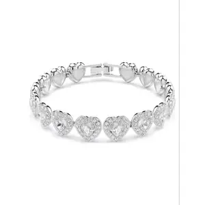 S925 Sterling Silver Heart Shaped Rhinestone Decor Bracelet, Pretty Bracelet, Fashion Jewelry for Party, Daily Clothing Decor, Trendy All-match & Exquisite Jewelry for Birthday Gift