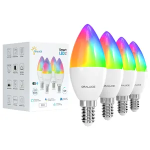 C37 Type B Smart LED Light Bulbs, WiFi＆Bluetooth E12 That Work with Alexa Google Home Compatible, RGBCW 2700-6500K Color Changing, 5W 500LM, 4 Pack