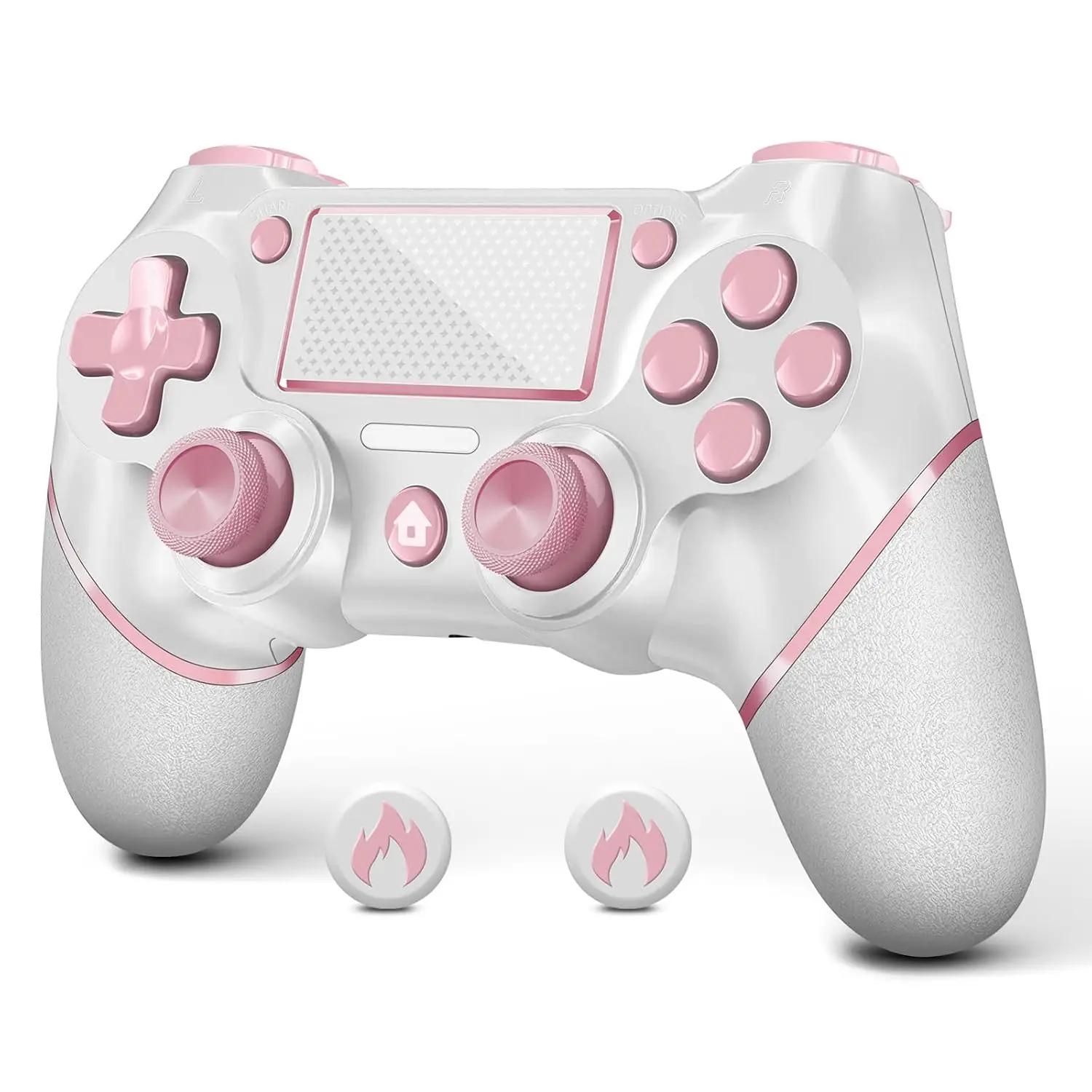 for PS4, Custom Design V2 Gamepad Joystick for PS4 with Non-Slip Grip of Both Sides and 3.5mm Audio Jack! Thumb Caps Included! (Pink-White)