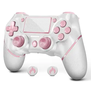 for PS4, Custom Design V2 Gamepad Joystick for PS4 with Non-Slip Grip of Both Sides and 3.5mm Audio Jack! Thumb Caps Included! (Pink-White)