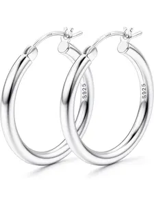S925 Sterling Silver Post Hoop Earrings, 14k Gold Plated Hypoallergenic Lightweight Hoops, Large Chunky Earrings for Women, Available in Multiple Sizes, Fashionable Hoop Earrings, Hoop Jewelry