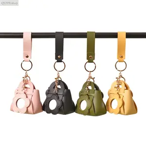 Korean Mini PU Leather Keychain Bag - Creative Solid Color Storage Wallet with Mirror, Small Portable Pendant for Keys, Coins, and Essentials,summerwins