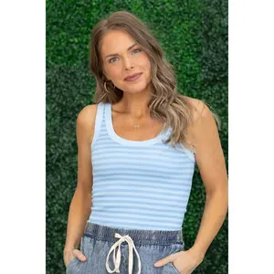 Contrast Stripe Reversible Knit Tank Tops