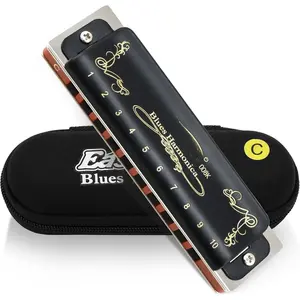 Harmonica Key of C 10 Holes 20  008K Mouth Organ with Black Cover,  Grade Harmonica for Adults, Professionals and  Level Students as