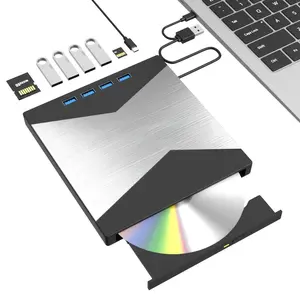 Plug and Play External CD/DVD Optical Drive Burner, 7-in-1 Multi-Function Design with USB Expansion and TF/SD Card Reader, Power Cable Included, Compatible with Mac Windows Laptop Desktop