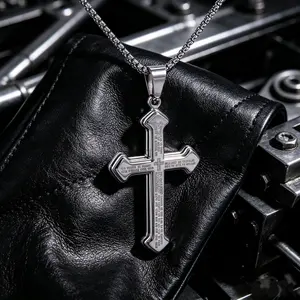 Vintage Prayer Cross Pendant Necklace, Crucifix, Engraved Cross Emblem, Religious Design Statement Piece for Everyday Faith & Protection with Bible Verse, Crucifix Necklaces, Cross Emblem Necklaces