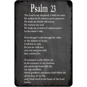Psalm 23 Poster Bible Quote Psalm Quote Christian Wall Art Vintage Tin Sign Decor for Living Room Bedroom Bathroom Kitchen Metal Plaque