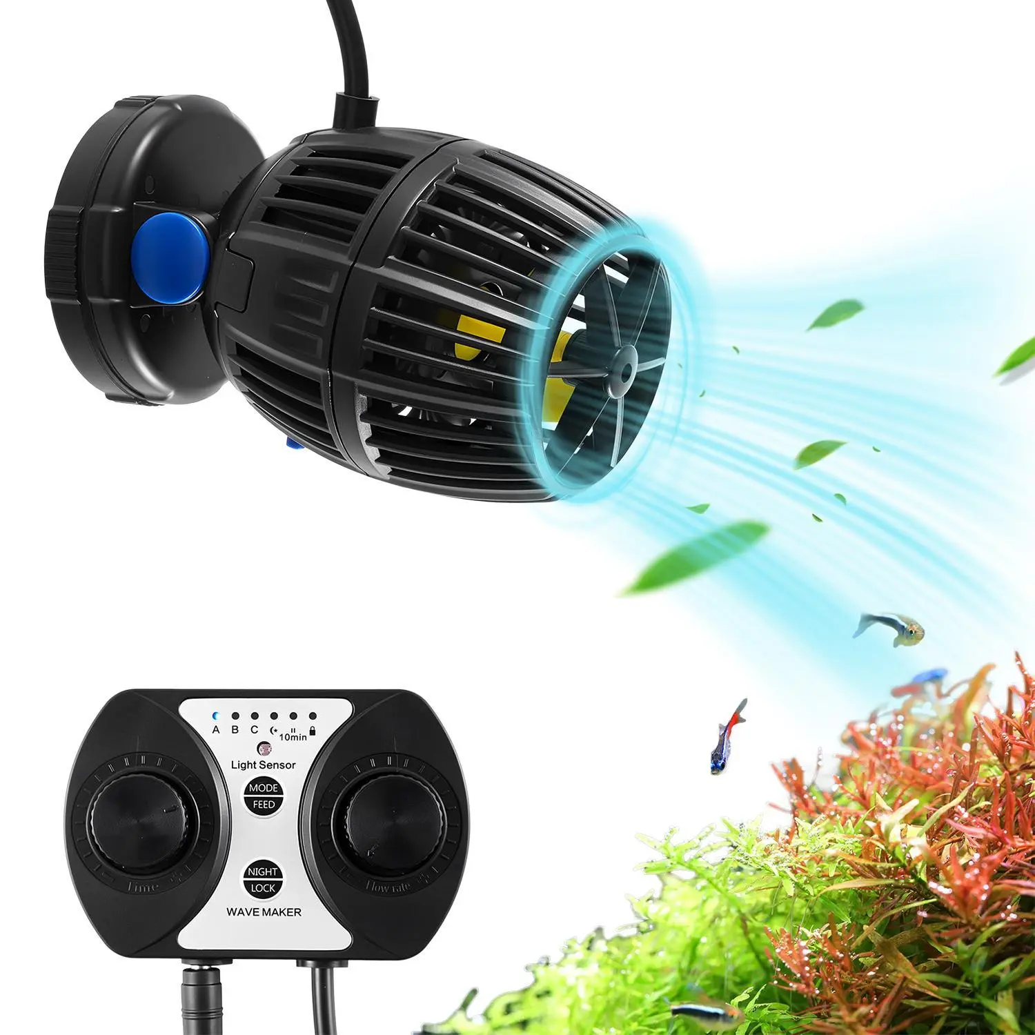VEVOR Compact & Efficient DC Aquarium Wave Maker Pump, 40W 3963 GPH Quiet Strong Powerhead with Controller, Multi-Mode Constant-Random Waves, Pure Copper Motor, Ceramic Shaft, 360° Full Range Adjustment, Strong Magnetic Base for Freshwater Saltwater Tanks