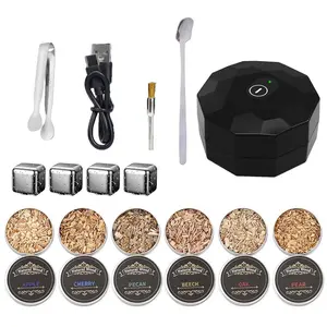 Electric Cocktail Smoker with 4 Stainless Steel Ice Stones + 1 Ice Clip, Perfect for Home Bar Use, High-Quality Wooden Smoking Accessories, Utensils, Equipment